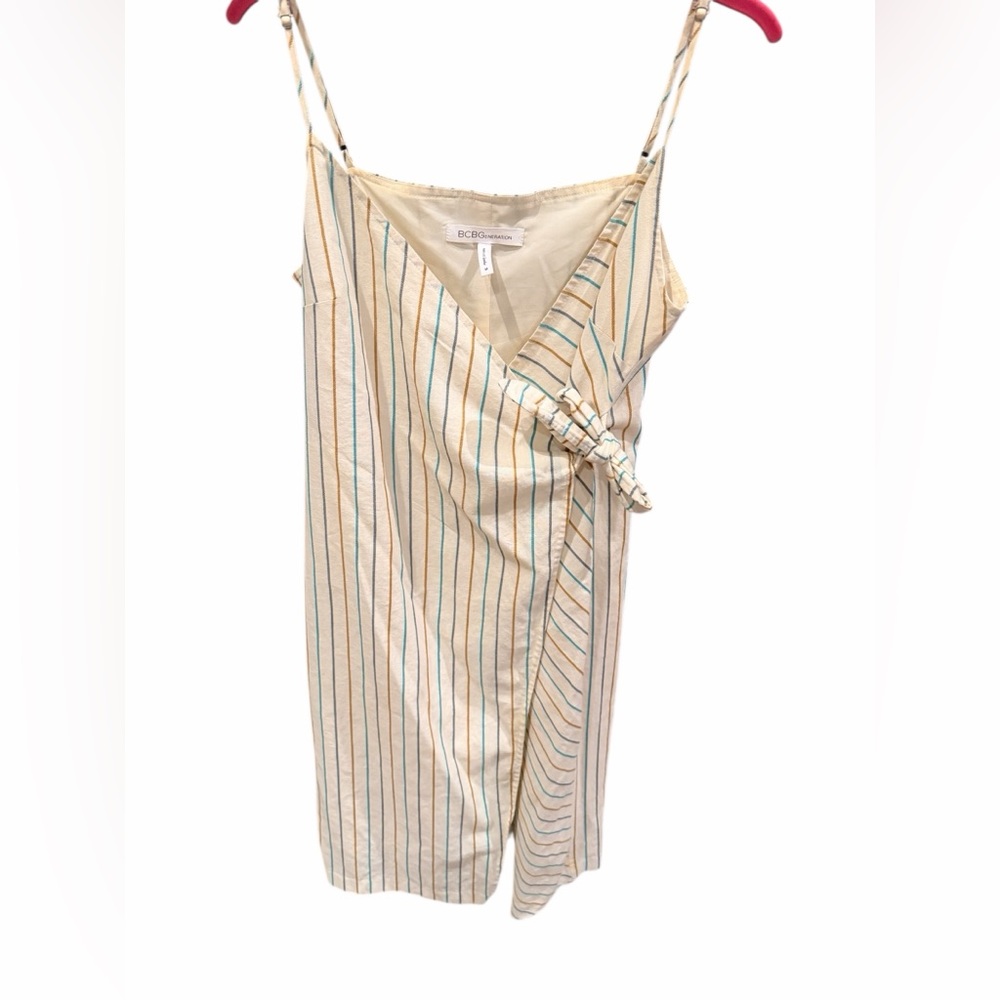 BCBGeneration Beige Striped Midi Wrap Dress Medium - Picture 16 of 16